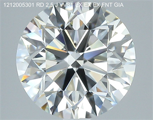 Picture of Natural Diamond 2.50 Carats, Round with Excellent Cut, J Color, VVS1 Clarity and Certified by GIA