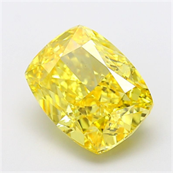 Picture of Lab Grown Diamond 6.35 Carats, CUSHION MODIFIED with  Cut, Fancy Vivid Yellow Color, VS1 Clarity and Certified by IGI