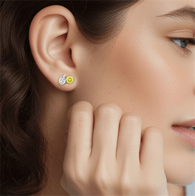 Toi Et Moi (You And Me) 2 carat Canary Yellow rounds VS1 Lab diamonds, add the Pears Lab or Natural diamonds.