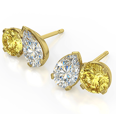 Toi Et Moi (You And Me) 2 carat Canary Yellow rounds VS1 Lab diamonds, add the Pears Lab or Natural diamonds.