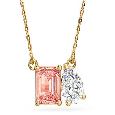 Toi Et Moi-You and Me-pedante de aniversario, diamante esmeralda de laboratorio canario Baby Pink está incluido en el precio, agregue un diamante de pera