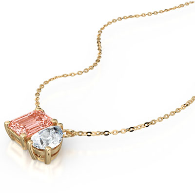 Toi Et Moi-You and Me-pedante de aniversario, diamante esmeralda de laboratorio canario Baby Pink está incluido en el precio, agregue un diamante de pera