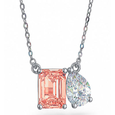 Toi Et Moi-You and Me-pedante de aniversario, diamante esmeralda de laboratorio canario Baby Pink está incluido en el precio, agregue un diamante de pera