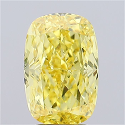 Picture of Lab Grown Diamond 3.09 Carats, CUSHION MODIFIED with  Cut, Fancy Vivid Yellow Color, VS1 Clarity and Certified by IGI