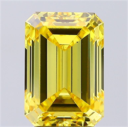 Picture of Lab Grown Diamond 4.03 Carats, Emerald with  Cut, Fancy Vivid Yellow Color, VS2 Clarity and Certified by IGI