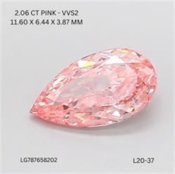 Picture of Lab Grown Diamond 2.06 Carats, Pear with  Cut, Fancy Vivid Pink Color, VVS2 Clarity and Certified by IGI