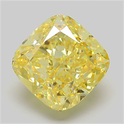 Picture of Lab Grown Diamond 4.10 Carats, CUSHION MODIFIED with  Cut, Fancy Vivid Yellow Color, VS2 Clarity and Certified by IGI