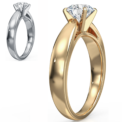 Wide, Solid, Cathedral Solitaire gold engagement ring