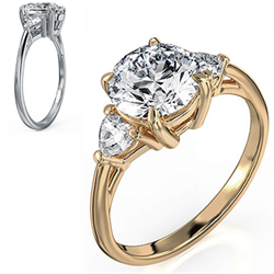 Picture of Three stone ring with 0.32 Carat total side Heart Lab diamonds F VVS2