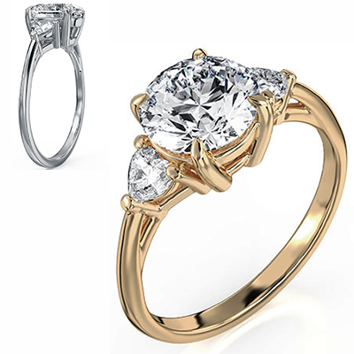 Three stone ring with 0.32 Carat total side Heart Lab diamonds F VVS2