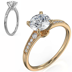 Picture of Graduated Milgrain engagement ring with side diamonds for all shapes