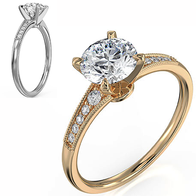Graduated Milgrain engagement ring with side diamonds for all shapes
