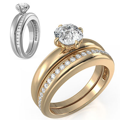 Bridal set extravagance solid engagement & wedding  rings,set with 0.30 carat G VS natural diamonds