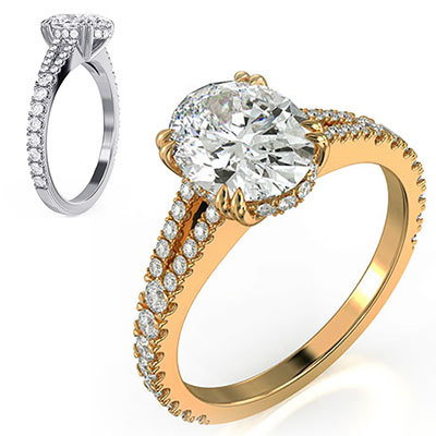 Split band hidden halo engagement ring setting with 0.46 carat side diamonds