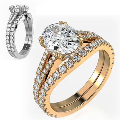 Split band hidden halo bridal set setting with 0.88 carat side diamonds