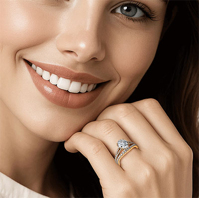 Split band hidden halo bridal set setting with 0.88 carat side diamonds