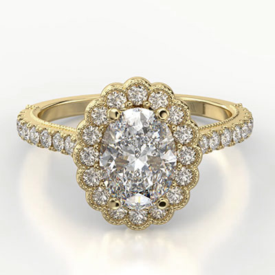 Vintage style Halo Oval diamonds engagement ring