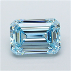 Picture of Lab Grown Diamond 4.70 Carats, Emerald with  Cut, Fancy Vivid Blue Color, VVS2 Clarity and Certified by IGI