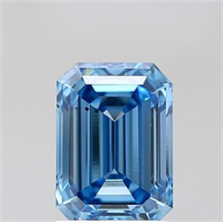 Picture of Lab Grown Diamond 1.37 Carats, Emerald with  Cut, Fancy Vivid Blue Color, VS2 Clarity and Certified by IGI