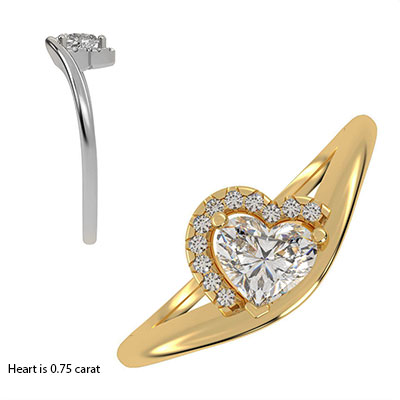 Ready, Heart Diamond 0.74 GIA H SI1, Heart halo engagement ring