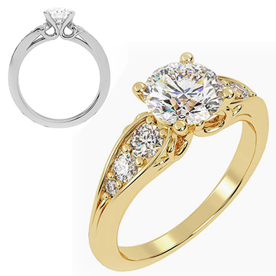 Song of the Sea engagement ring with side diamonds for all shapes - 14K White Gold