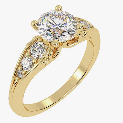 Song of the Sea engagement ring with side diamonds for all shapes - 14K White Gold