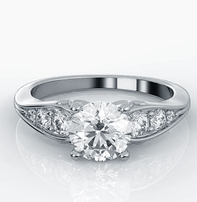 Song of the Sea engagement ring with side diamonds for all shapes - 14K White Gold