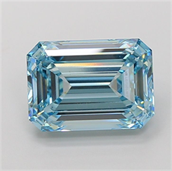 Picture of Lab Grown Diamond 5.10 Carats, Emerald with  Cut, Fancy Vivid Blue Color, VS1 Clarity and Certified by IGI
