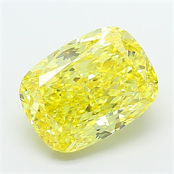 Picture of Lab Grown Diamond 5.06 Carats, CUSHION MODIFIED with  Cut, Fancy Vivid Yellow Color, VS2 Clarity and Certified by IGI