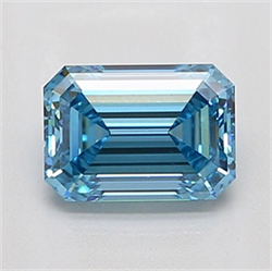 Picture of Lab Grown Diamond 1.34 Carats, Emerald with  Cut, Fancy Vivid Blue Color, VS1 Clarity and Certified by IGI