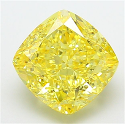 Picture of Lab Grown Diamond 5.09 Carats, CUSHION MODIFIED with  Cut, Fancy Vivid Yellow Color, VS1 Clarity and Certified by IGI