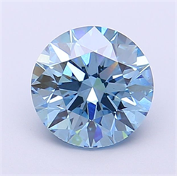 Picture of Lab Grown Diamond 1.59 Carats, Round with Ideal Cut, Fancy Vivid Blue Color, VS1 Clarity and Certified by IGI