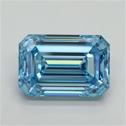 Picture of Lab Grown Diamond 7.09 Carats, Emerald with  Cut, Fancy Vivid Blue Color, VS1 Clarity and Certified by IGI