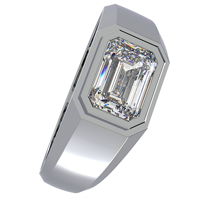 Mens engagement ring set with 2.50 Carat Emerald Lab Diamond Ideal Cut, E VVS2