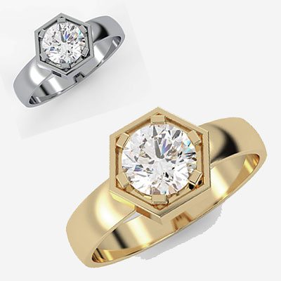 Mens Hexagon ring, 1 carat Lab diamond F VS1 certified by IGI/GIA