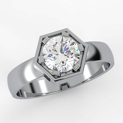 Mens Hexagon ring, 1 carat Lab diamond F VS1 certified by IGI/GIA