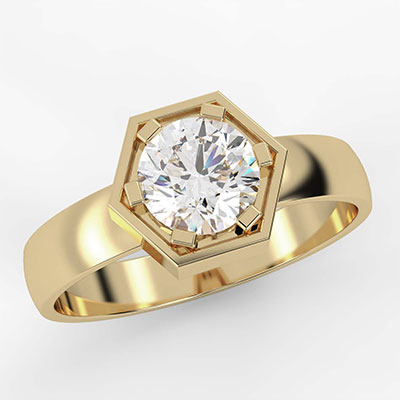 Mens Hexagon ring, 1 carat Lab diamond F VS1 certified by IGI/GIA
