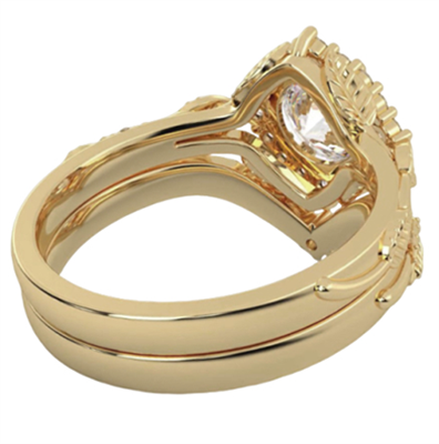 Rose Gold Leaf motif vintage bridal set with side diamonds