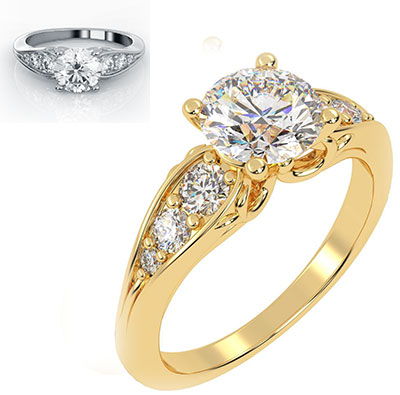 Rose Gold Song of the Seas engagement ring with side diamonds for all shapes