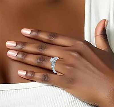 Rose Gold Song of the Seas engagement ring with side diamonds for all shapes