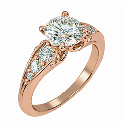 Picture of Rose Gold Song of the Seas engagement ring with side diamonds for all shapes
