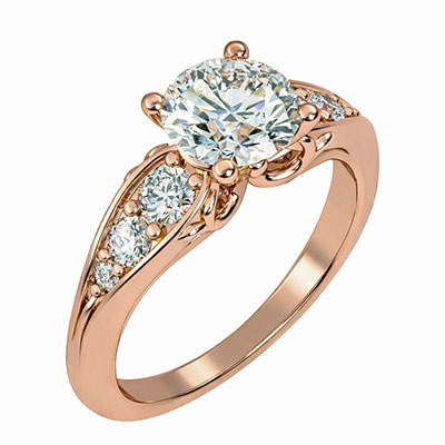 Rose Gold Song of the Seas engagement ring with side diamonds for all shapes