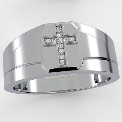 Cross Mens ring Gold & Diamonds