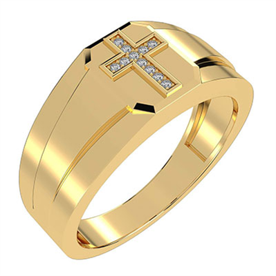 Cross Mens ring Gold & Diamonds
