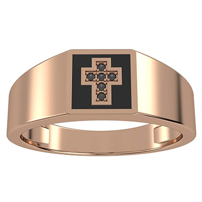 Anillos cruzados para hombre en oro, diamantes negros y Enemal