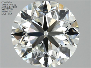 Picture of Natural Diamond 1.00 Carats, Round with Very Good Cut, J Color, VVS2 Clarity and Certified by GIA