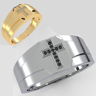 Cross Mens ring Gold & Diamonds