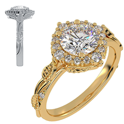 Picture of Leaf motif vintage engagement ring with side diamonds