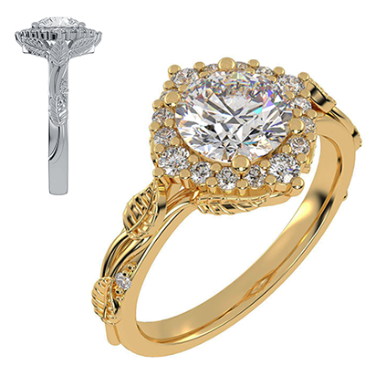 Leaf motif vintage engagement ring with side diamonds