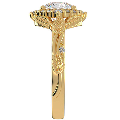 Leaf motif vintage engagement ring with side diamonds